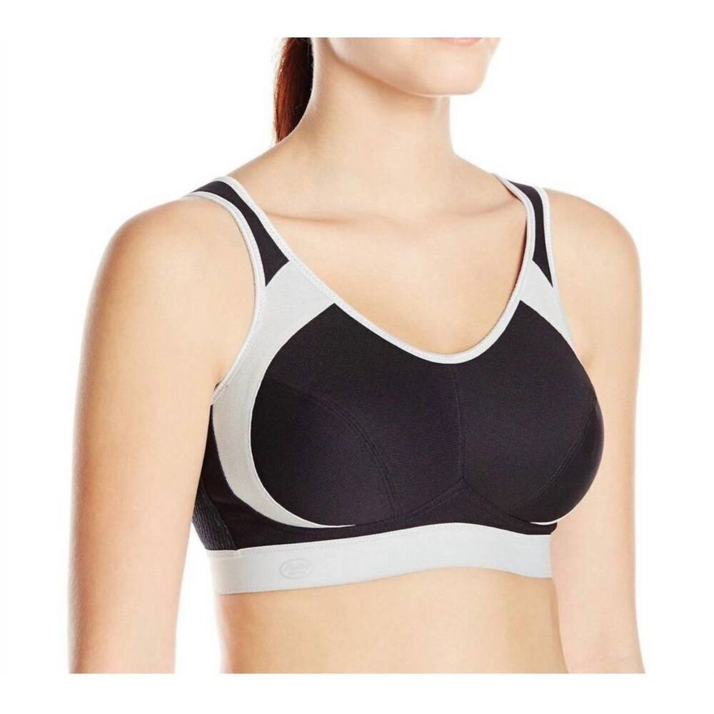 ANITA maximum control wire-free sports bra in black/grey Cup D